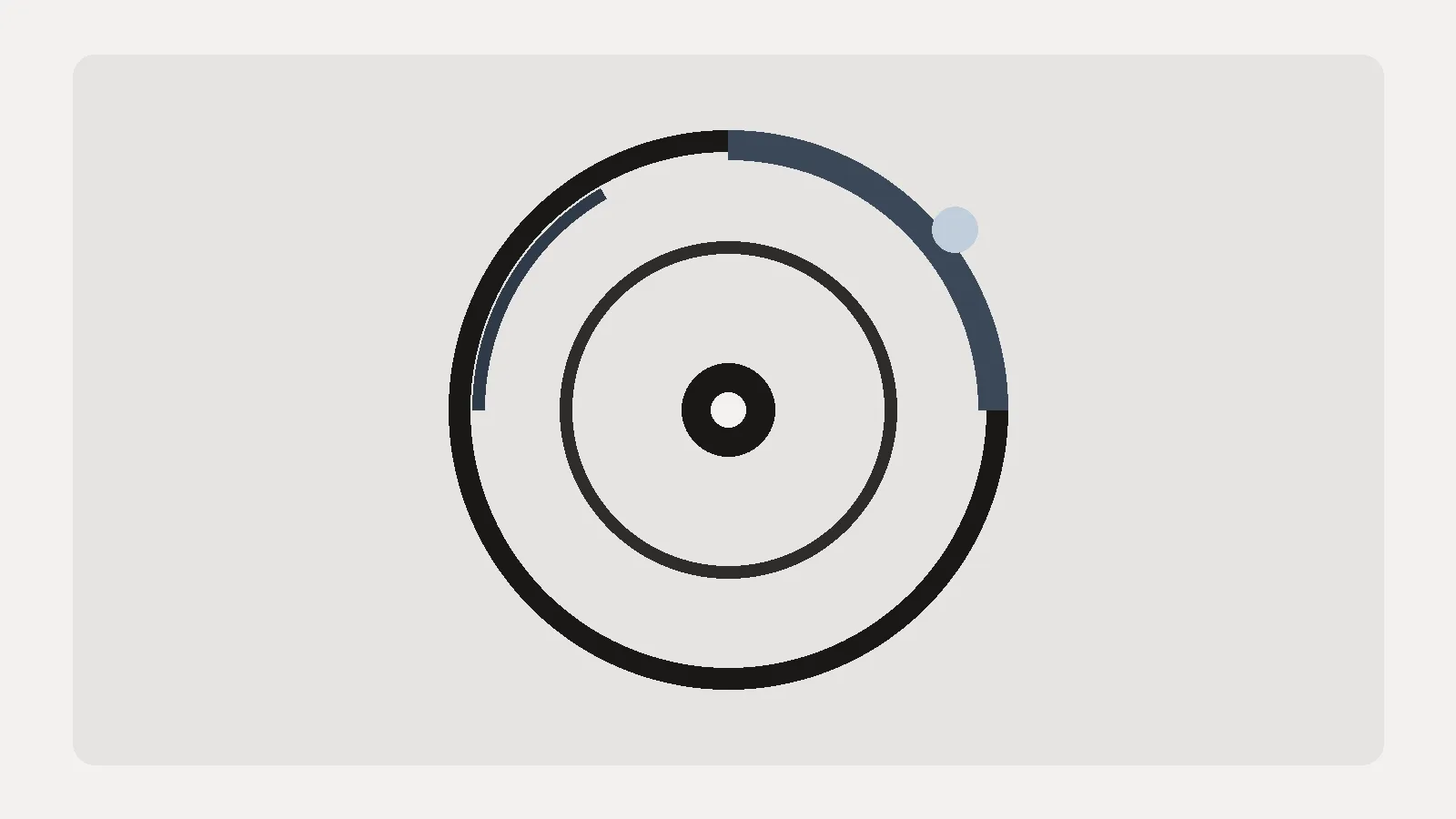 Abstract tunnel ring with concentric paths and an umber arc on cool fog paper.